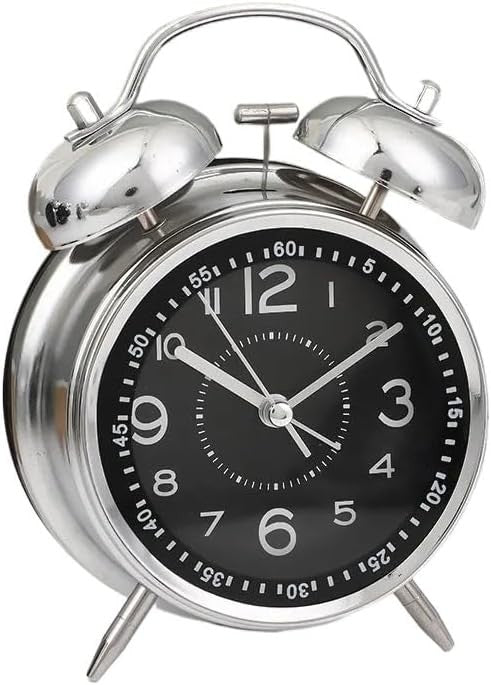 Twin Bell Alarm Clock Loud Silent Non Ticking Metal Retro Heavy Sleepers
