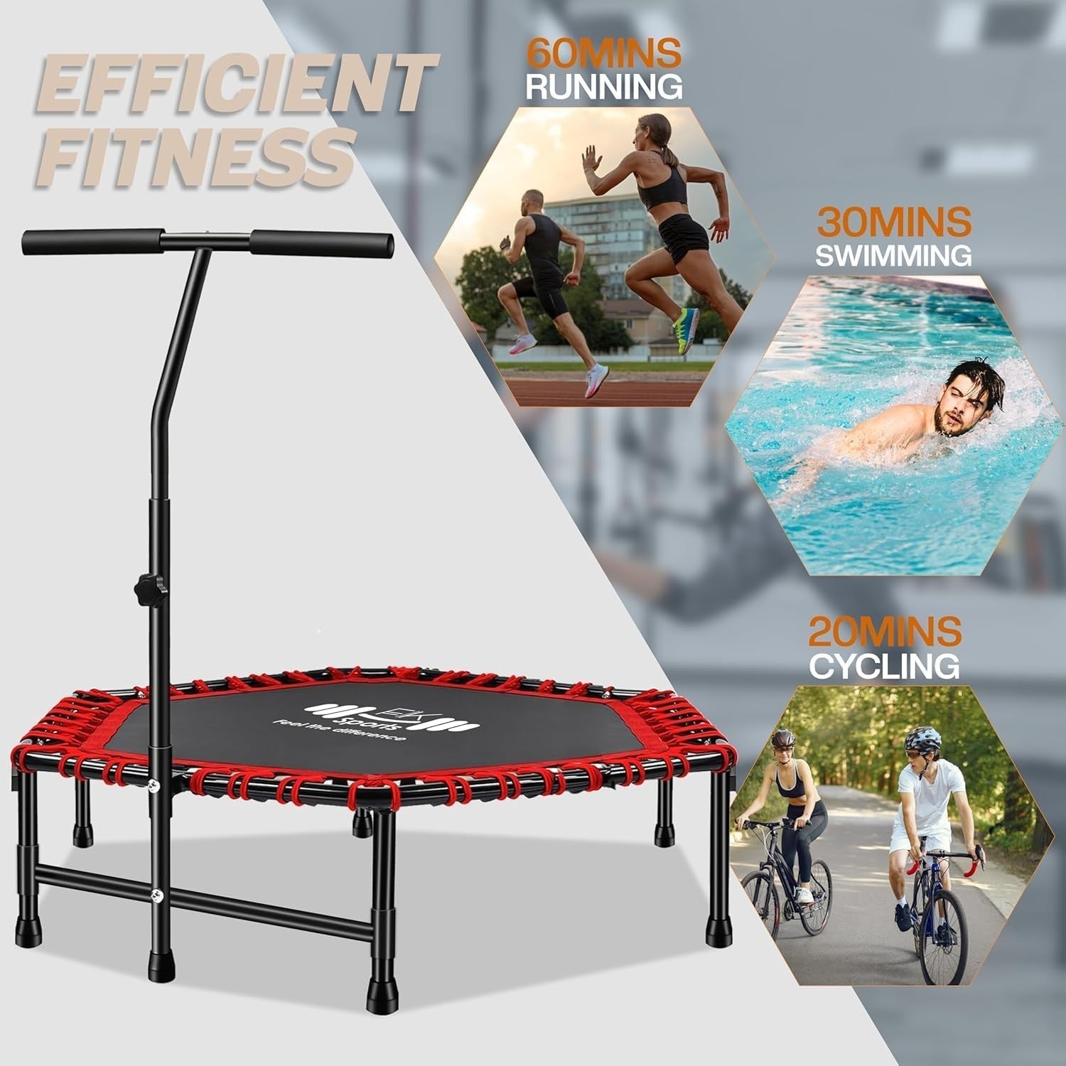 40” Foldable Fitness Rebounder w T Handle Quiet Indoor Cardio
