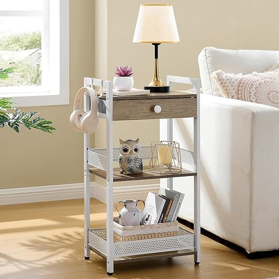 3-Tier Ladder Shelf Unit with Drawer Small Storage Stand for Bedroom Bathroom