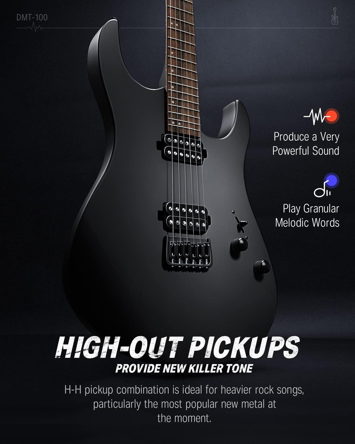 39in Solid Body Electric Guitar Kit H-H Pickups Black