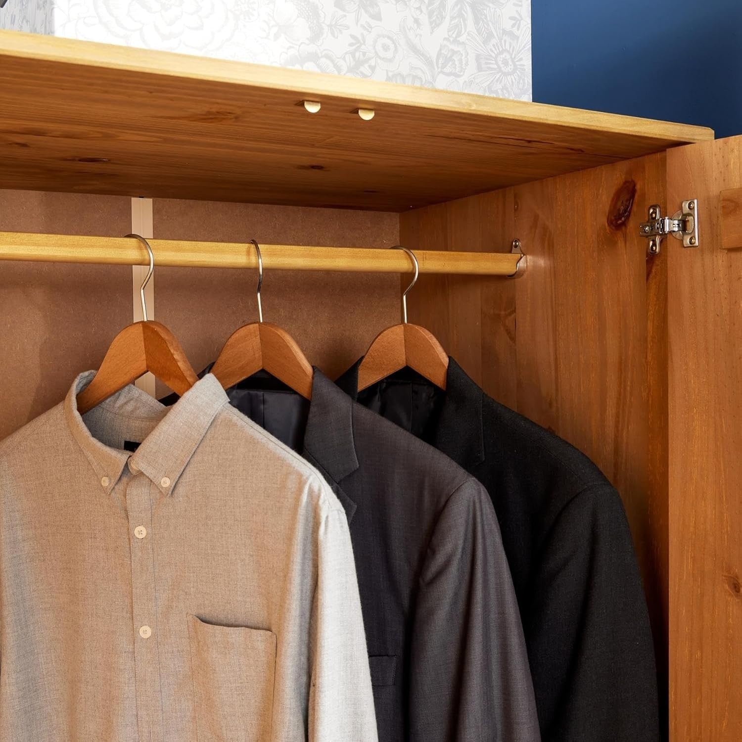 Wardrobe Cabinet with Drawers & Hanging Rail, Pine Wood Storage Unit