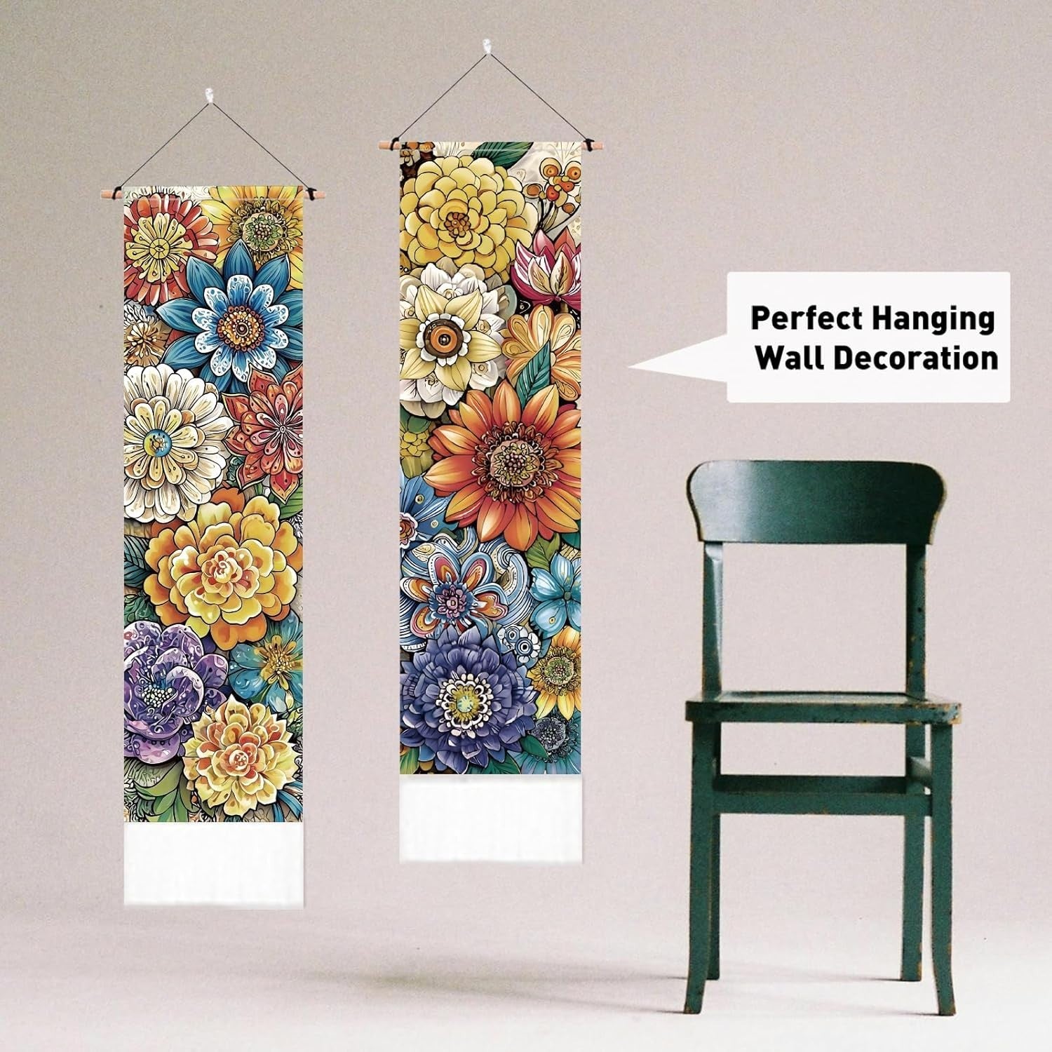 Luxury Boho Floral Wall Tapestry Set With Tassels 52x13 Inch