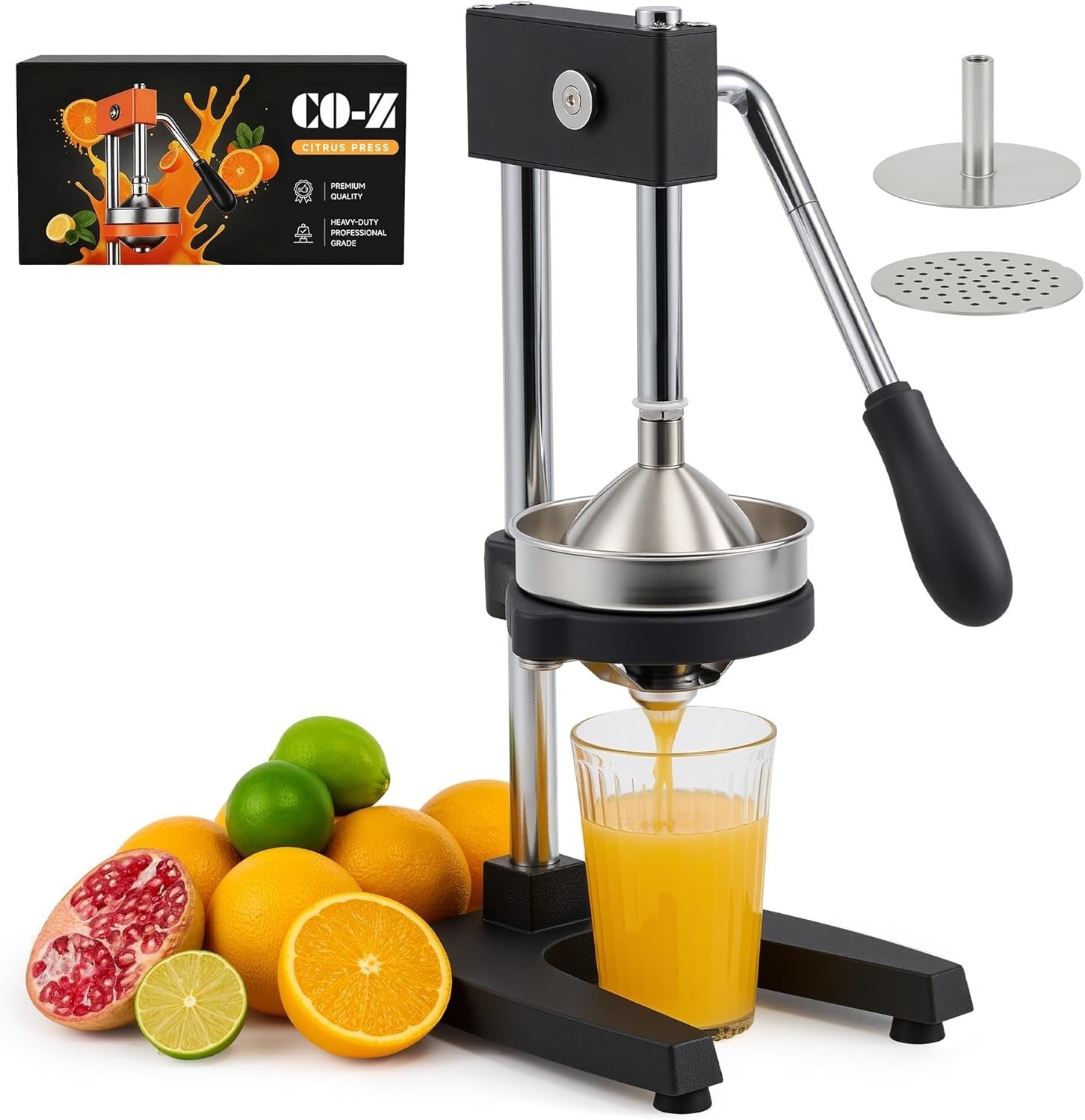 Manual Citrus Press Heavy Duty Juicer Dual Plates Lemon Orange Pom