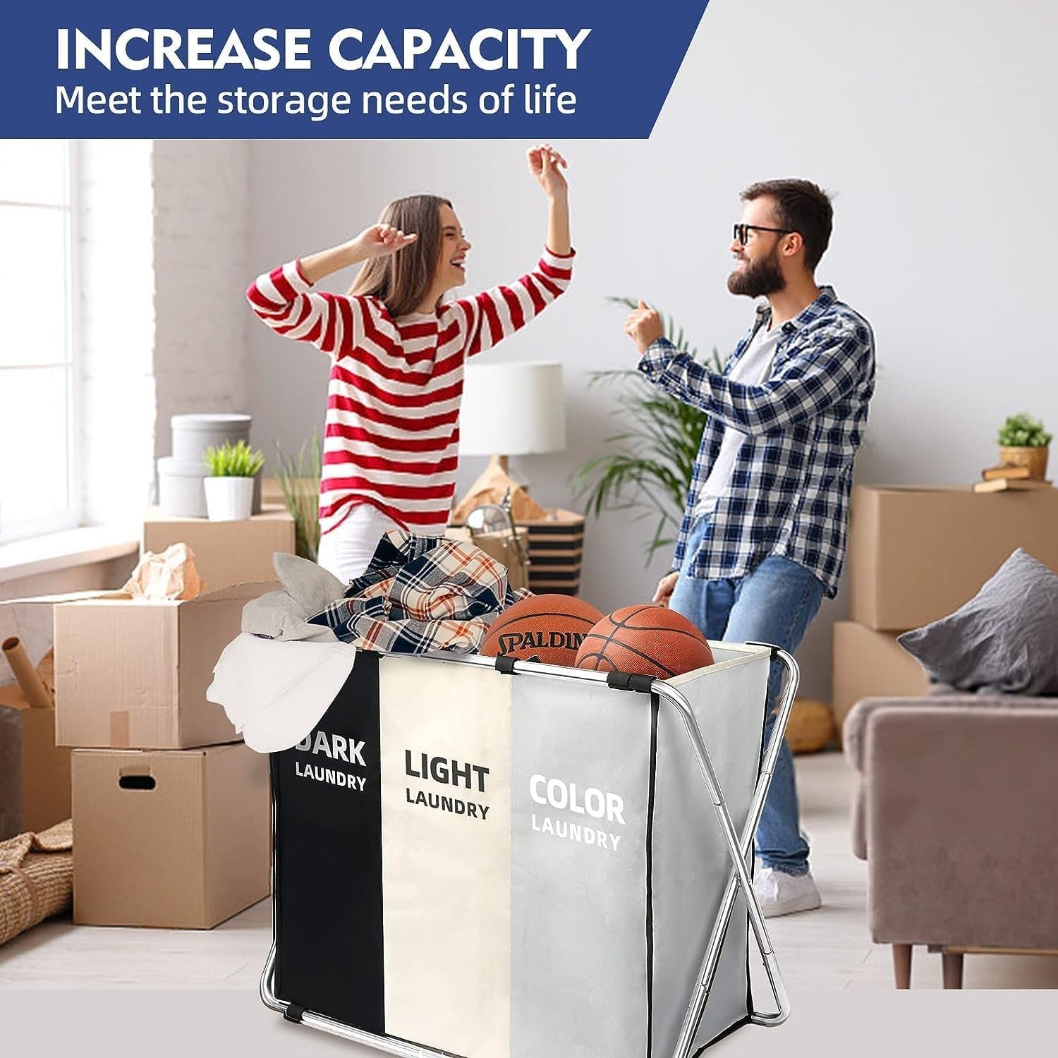 160L 3-Bag Laundry Sorter with Frame Dark Light Colour Clothes Hamper Organiser