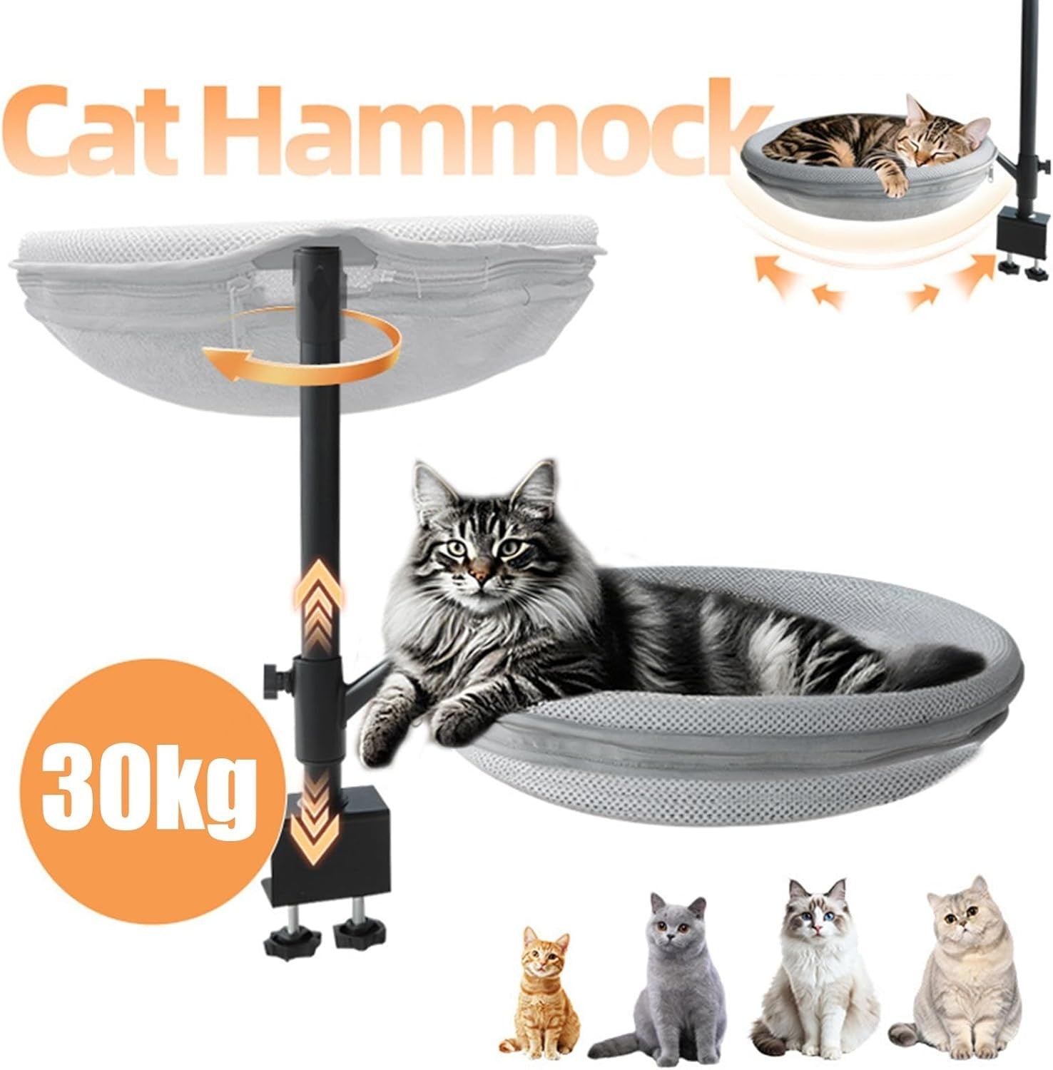 360° Rotating Cat Desk Bed Hammock Cozy Clamp On Cat Perch