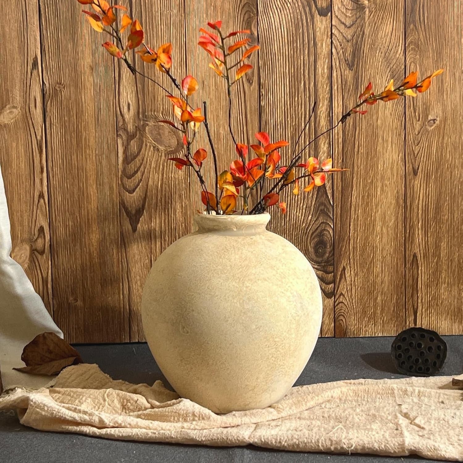 Beige Rustic Ceramic Vase 22cm Terracotta Table Centrepiece Home Decor