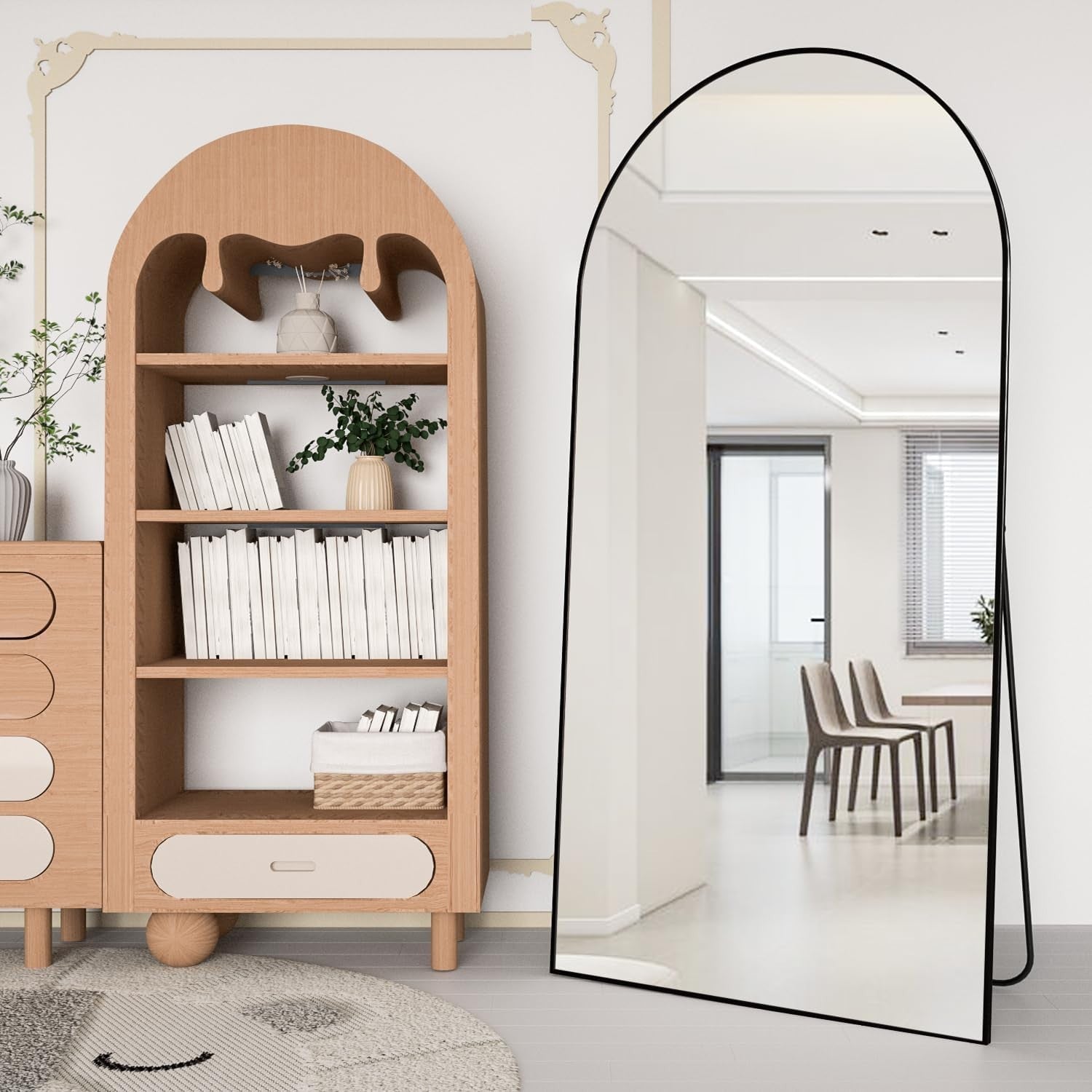 Large Arched Floor Mirror 193x86cm Full Body Wall or Stand Decor