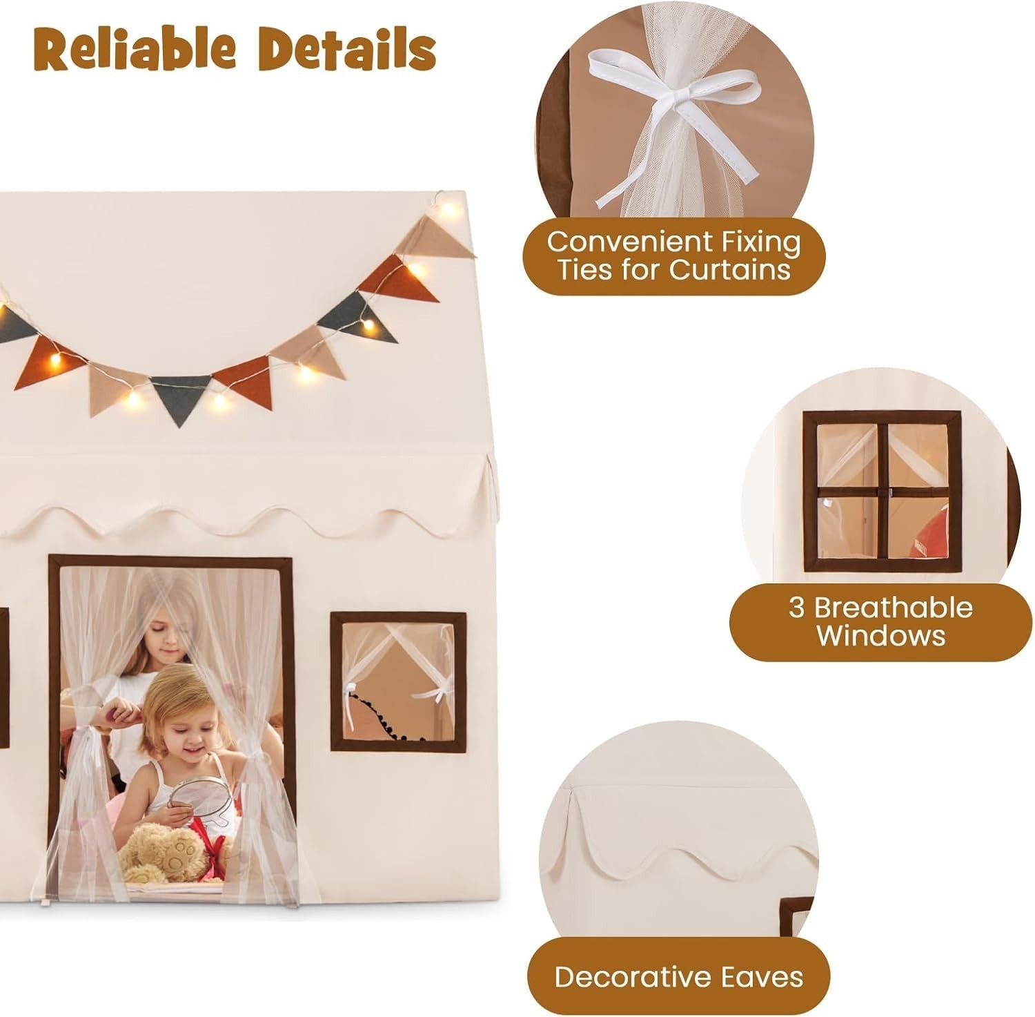Large Kids Play Tent Castle Indoor Outdoor w Lights Mat Windows