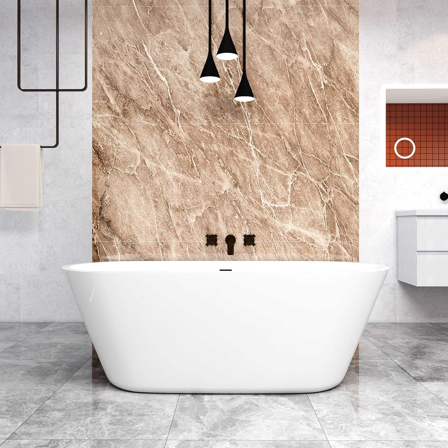 1700x800mm Modern Freestanding Double Ended Bath Tub White Gloss Acrylic Spa