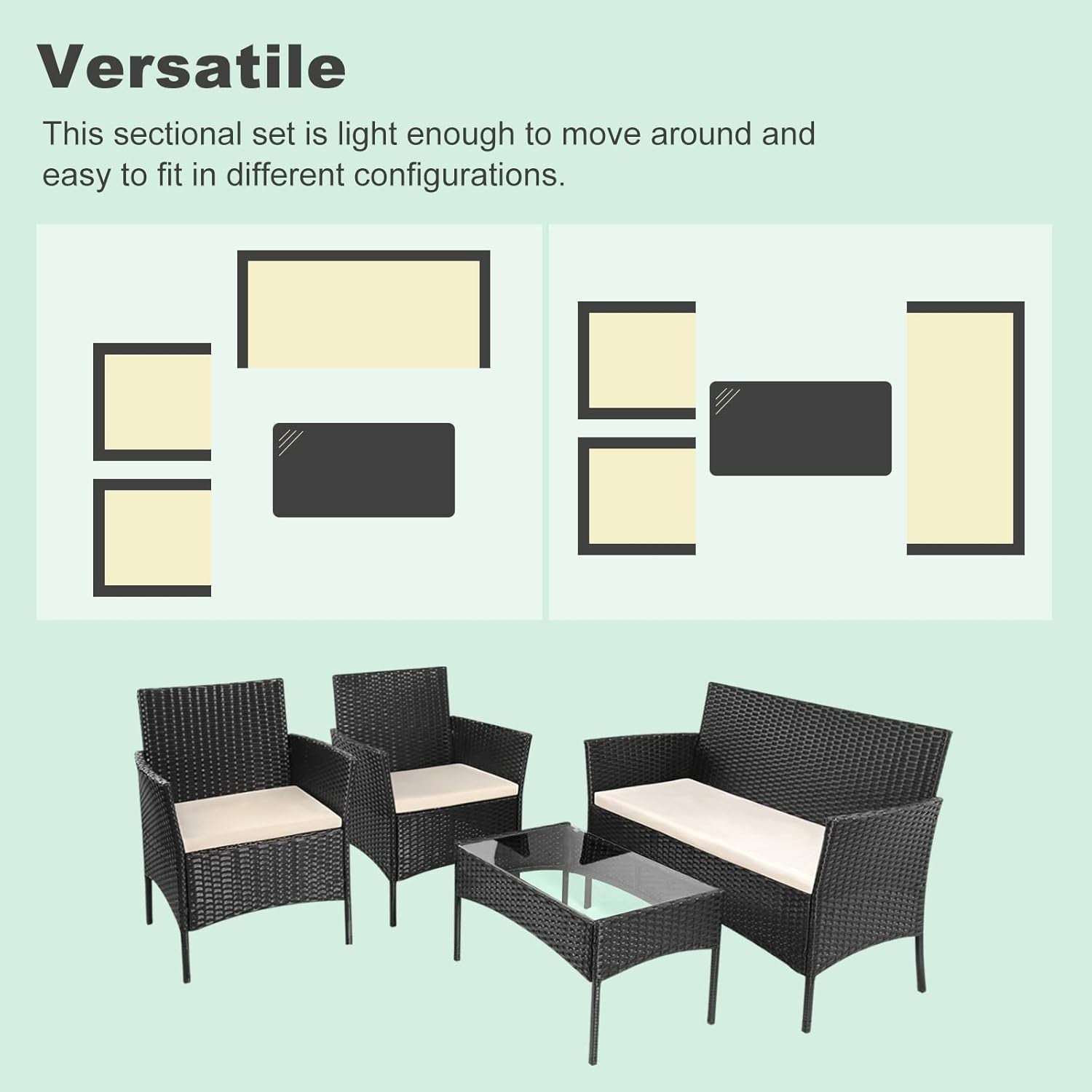 4 Seater Black Rattan Garden Furniture Set Outdoor Sofa Chairs Table