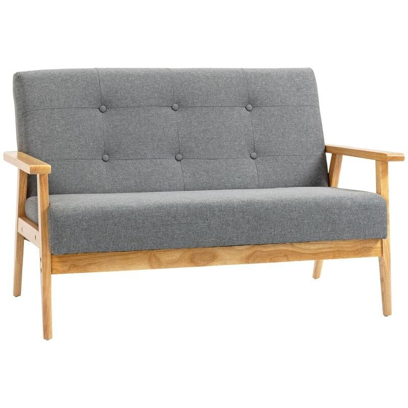 2 Seater Sofa Linen Fabric Couch Wooden Frame Tufted Armchair Dark Grey