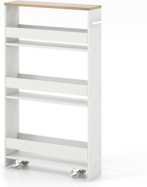 4 Tier Kitchen Storage Trolley Slim Rolling Utility Cart Shelves Wheels