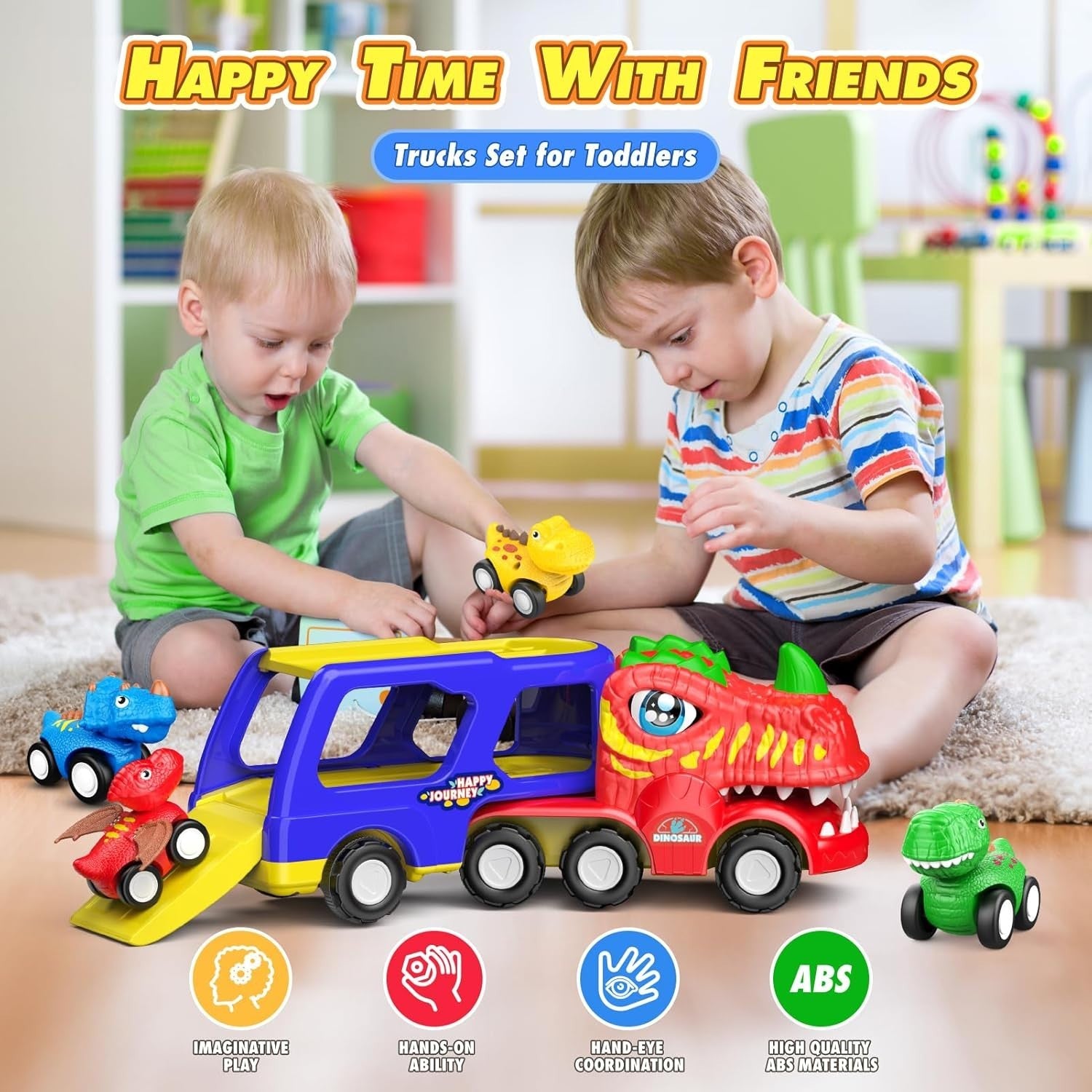 Remote Control Dinosaur Construction Truck Toy Set for Boys Age 2-6