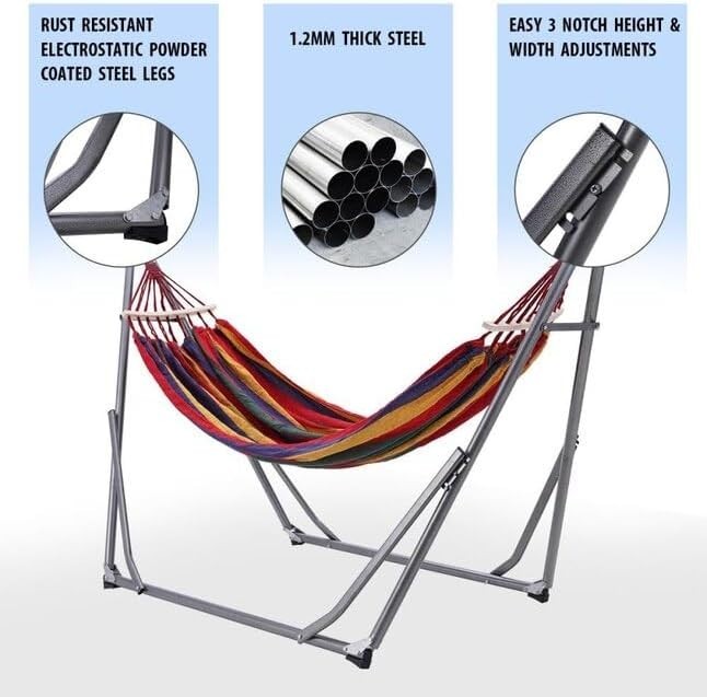 Multicolor Hammock with Foldable Stand | 1 Person 150kg Capacity | Portable 2.85