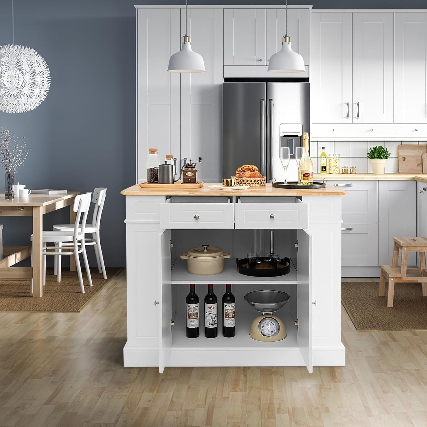 Extendable Kitchen Island Cart with Storage Drawers, Adjustable Shelves.