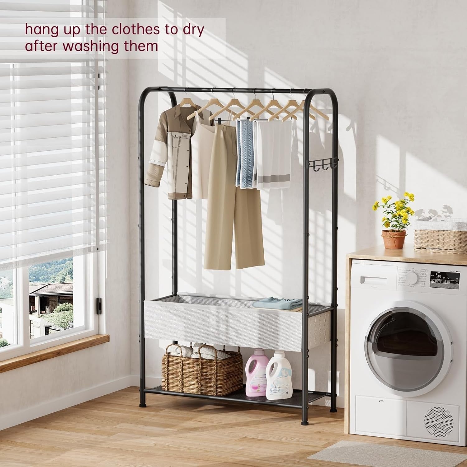 Heavy Duty Clothes Rail with Wheels & Shelf – Black 81×30×183cm