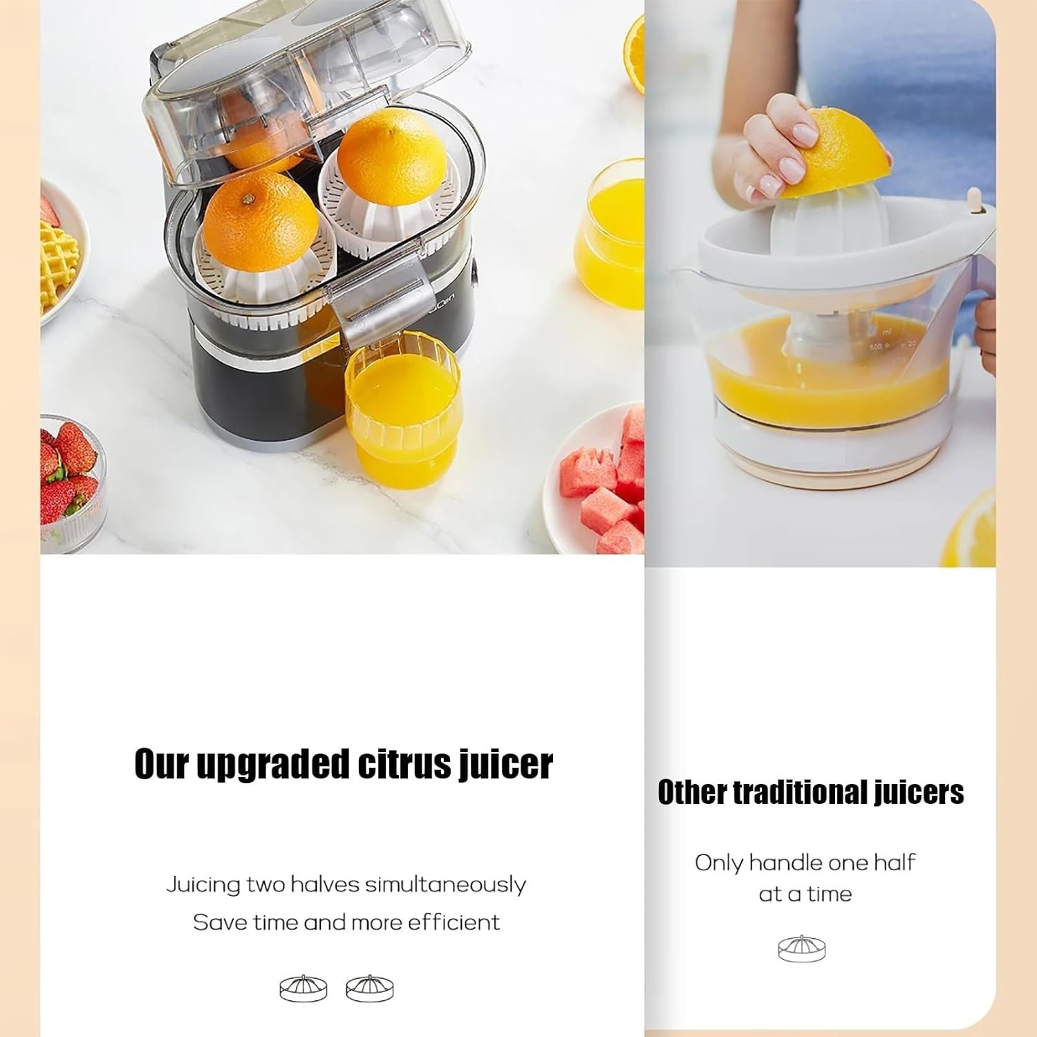 Dual Head Electric Citrus Juicer 100W Fast 18000RPM High Yield 400ml