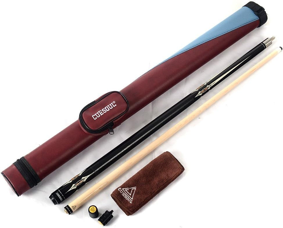 58in Pool Cue Stick 19oz 13mm Tip 1/2 Joint Maple Cue Case Set
