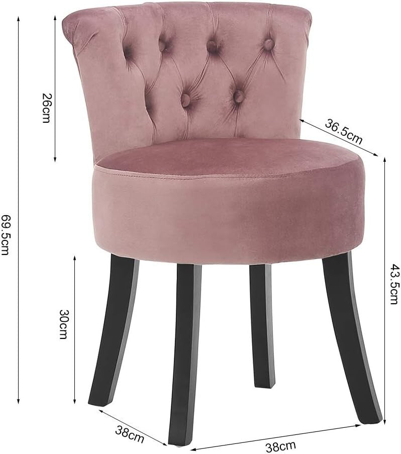 Pink High-Back Vanity Chair – Soft Linen Makeup Stool with Wooden Legs
