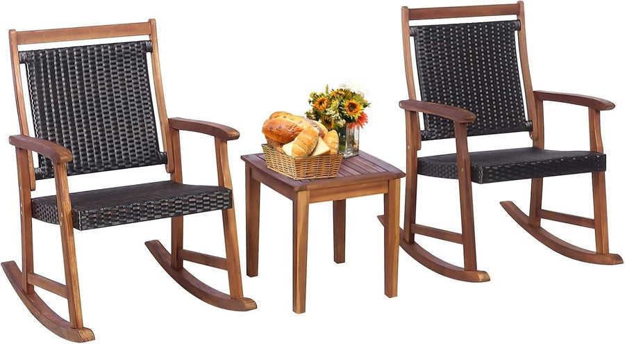 3-Piece Outdoor Rocking Chair Set with Table – Comfortable Patio Bistro