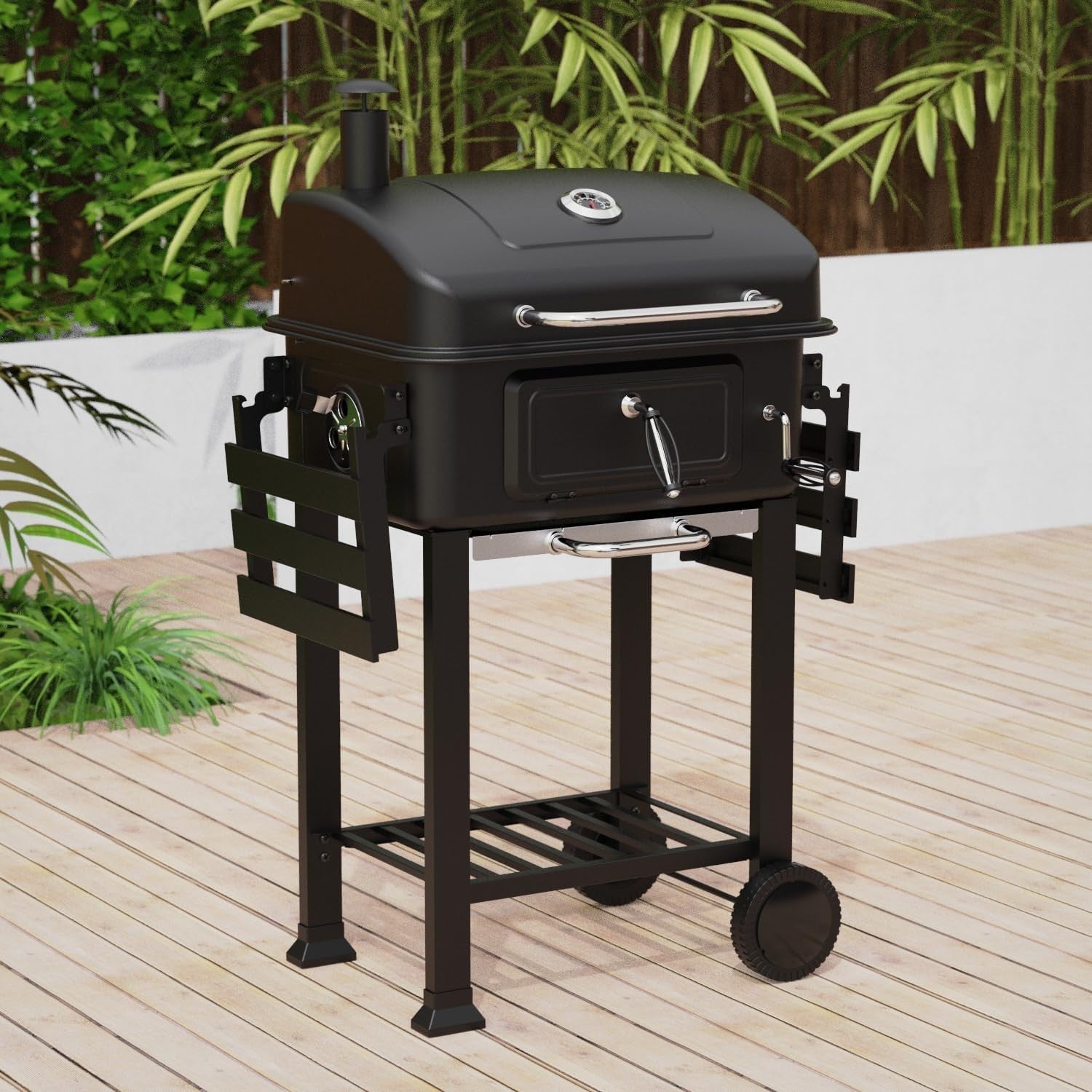 XL Charcoal BBQ Smoker Grill | Adjustable Chimney & Airflow | Dual Side Tables