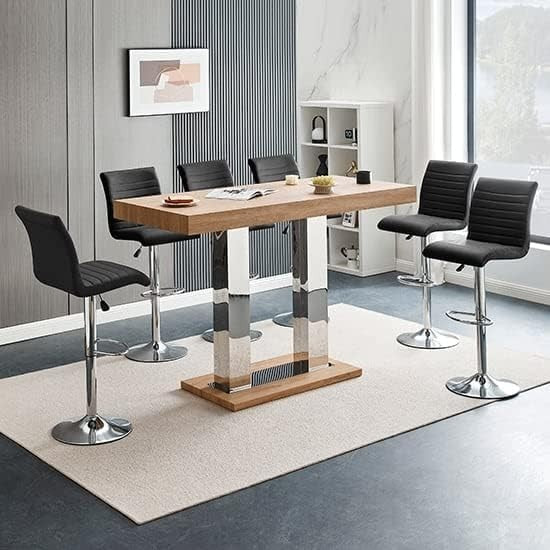 Large Rectangular Bar Table Oak Effect Modern Dining High Table 110cm Space Save