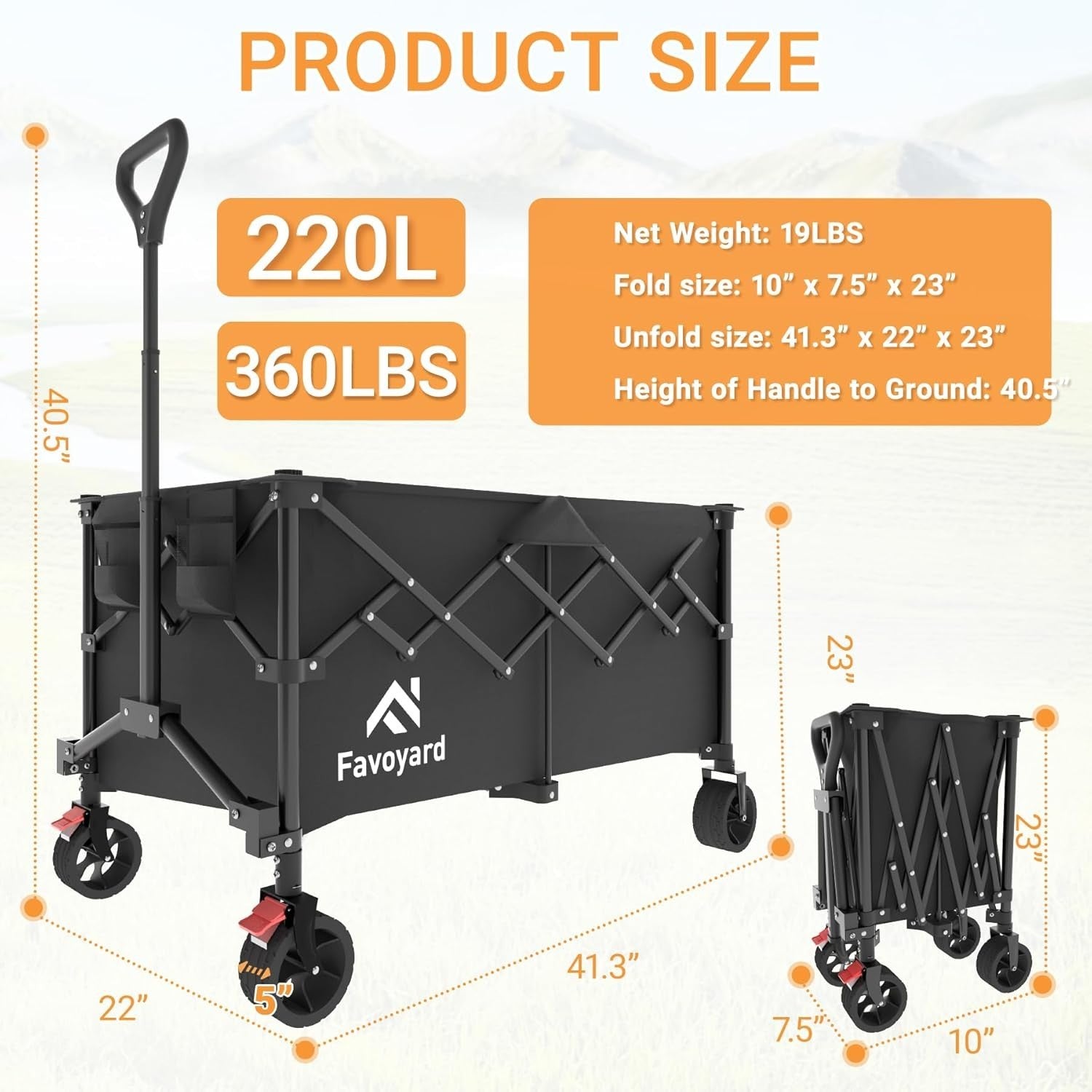 220L Heavy Duty Folding Camping Wagon 330lb Festival Trolley All-Terrain Wheels