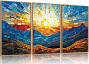 Colorful Abstract Mountain Framed Canvas Wall Art Set 3 Modern Boho Decor