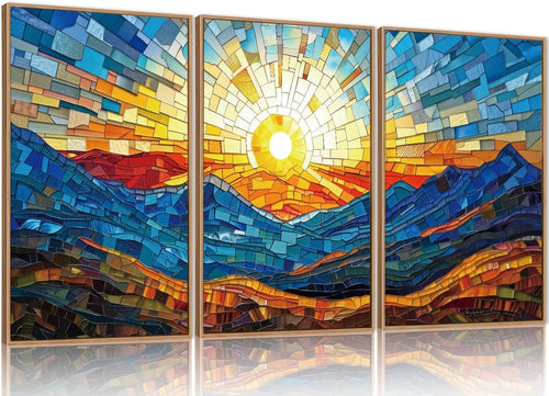 Colorful Abstract Mountain Framed Canvas Wall Art Set 3 Modern Boho Decor