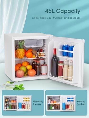 46L Mini Fridge Table Top Freezer-on-Top Reversible White