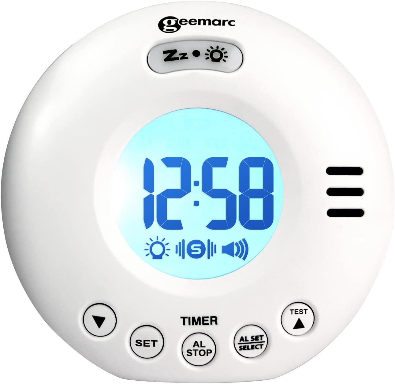 Vibrating Travel Alarm Clock White 75dB Loud Flashing Light Snooze