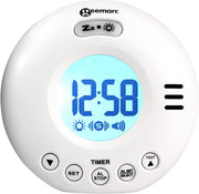 Vibrating Travel Alarm Clock White 75dB Loud Flashing Light Snooze