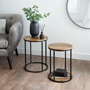 Nest of Tables Set 2 Small Round Coffee Side Table Living Room Bedroom Grey Wood
