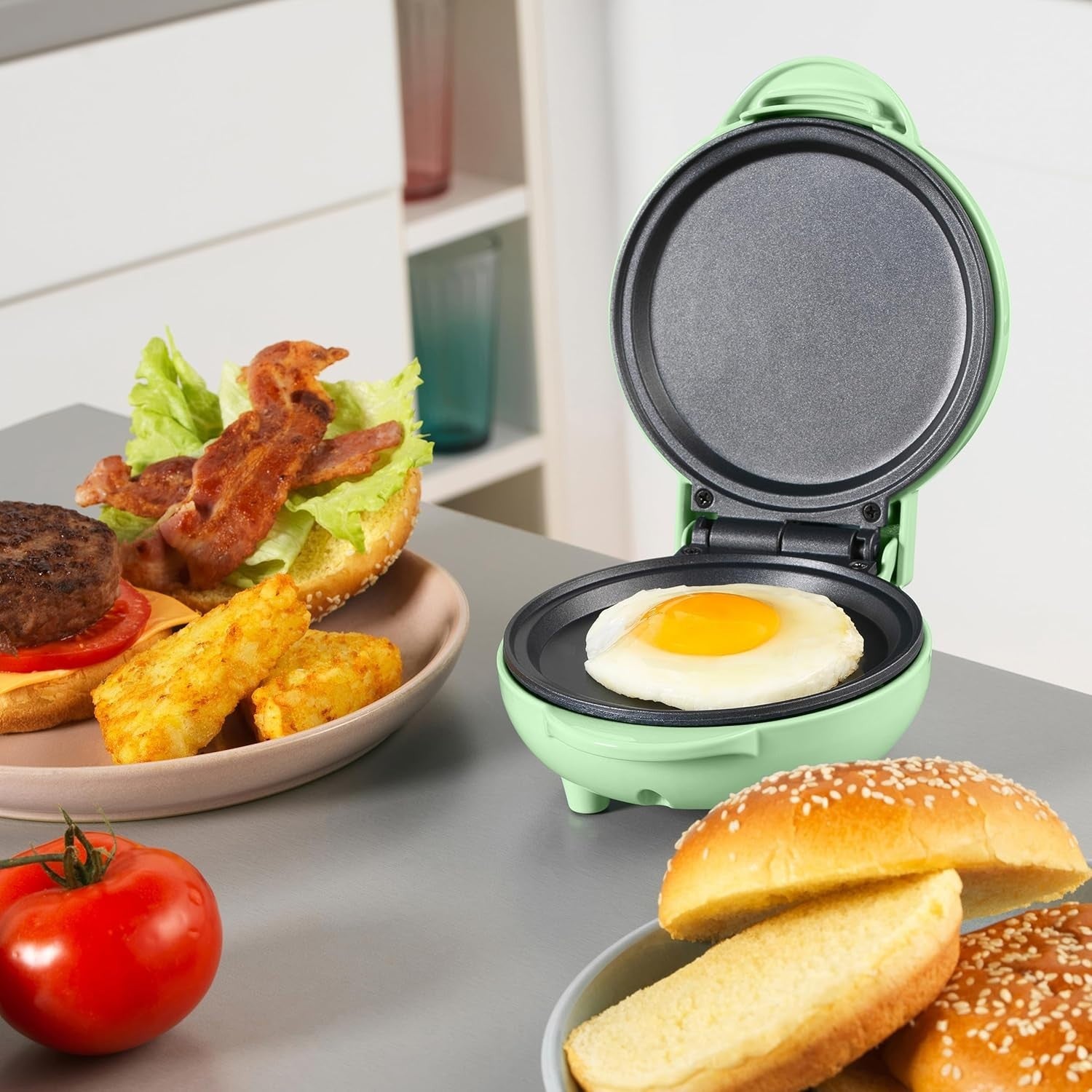 Mini Snack Maker 550W Non-Stick Pancake, Omelette & Crepe Maker Pastel Green