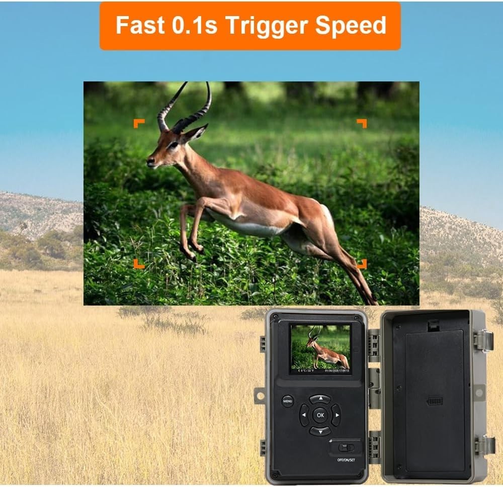 64MP Trail Camera 1296P Night Vision Wildlife Hunting Camera 100ft