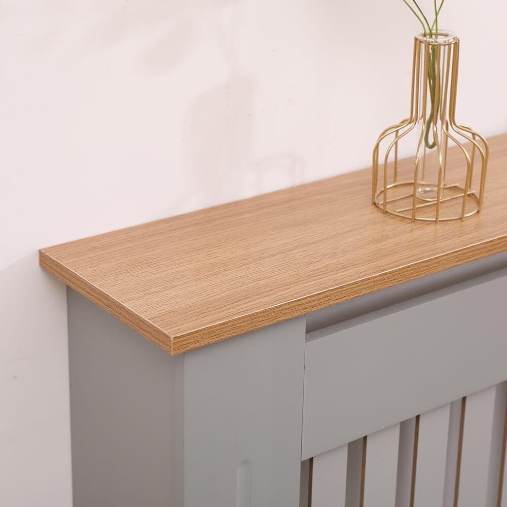 Grey Oak Radiator Cover Wooden Slatted Grill Cabinet Shelf 112x19x82cm