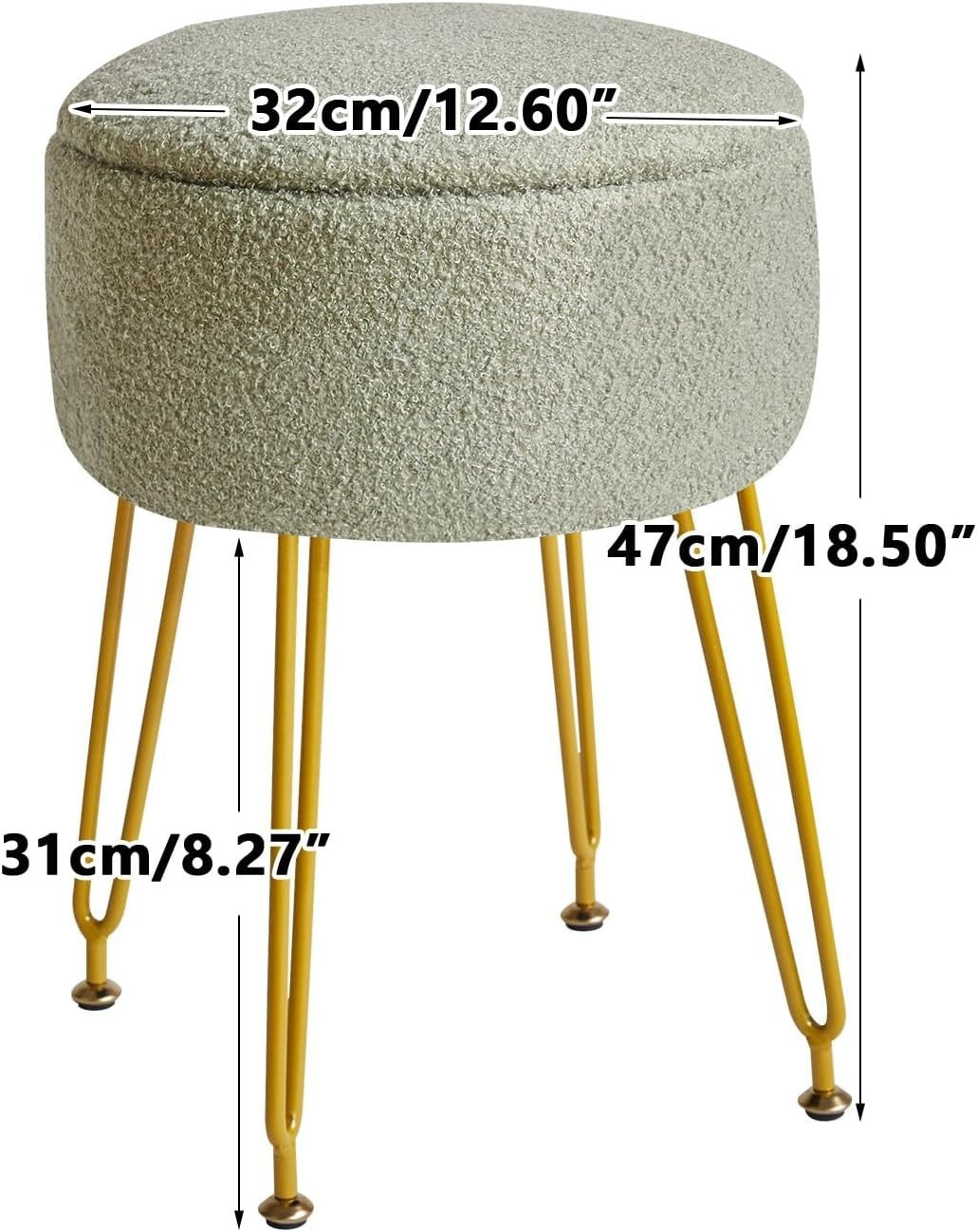 Light Green Teddy Velvet Storage Footrest Stool – Golden Leg Vanity Ottoman