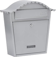 Secure Wall Mounted Lockable Post Box Silver Steel Weatherproof 36x37x13cm