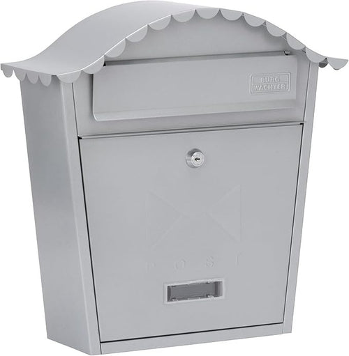 Secure Wall Mounted Lockable Post Box Silver Steel Weatherproof 36x37x13cm
