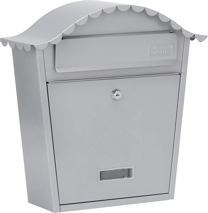 Secure Wall Mounted Lockable Post Box Silver Steel Weatherproof 36x37x13cm