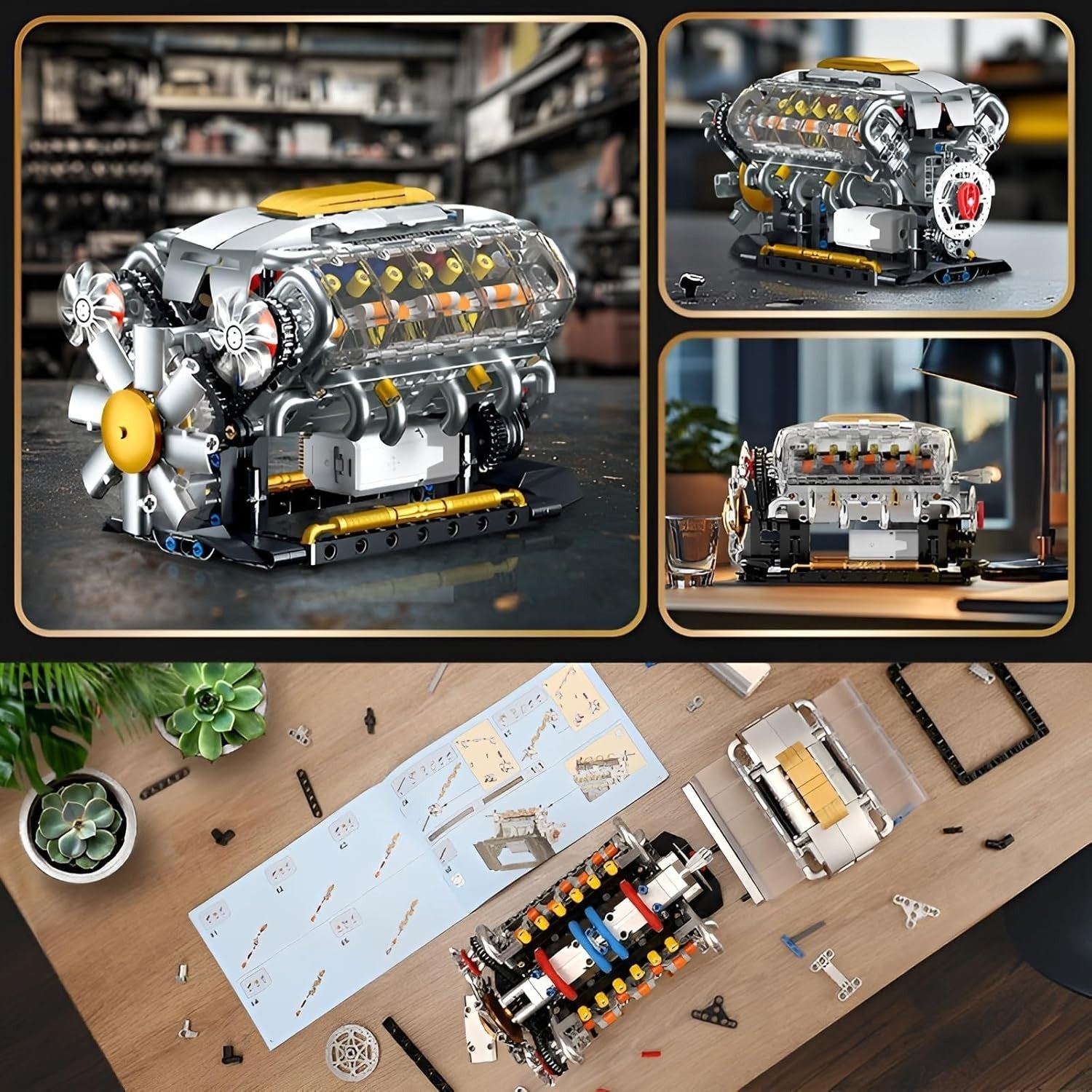 V8 Engine Model Kit 692PCS STEM Buildable Transparent Moving Parts Toy