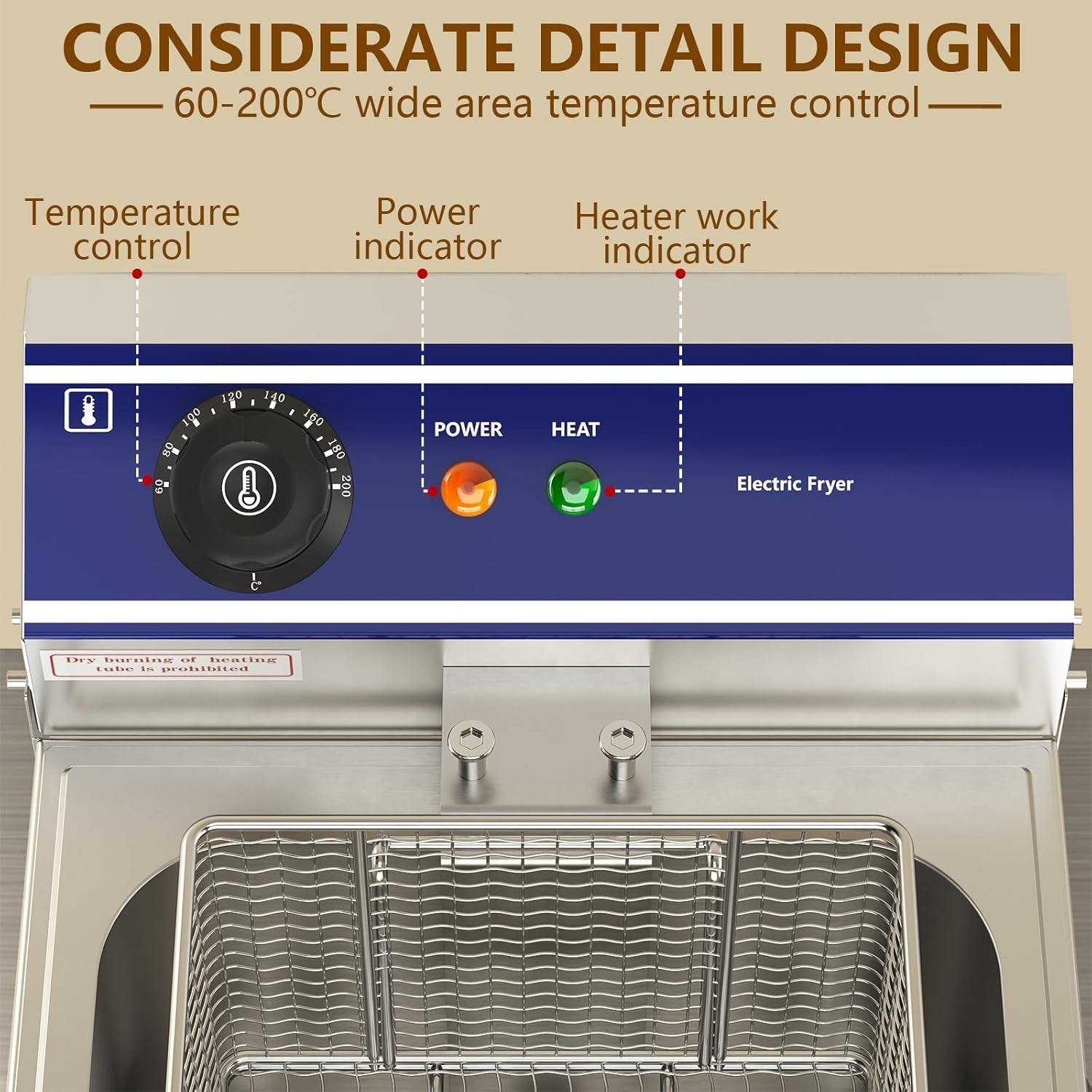 Commercial Electric Chip Fryer 6L 3000W Stainless Steel Countertop