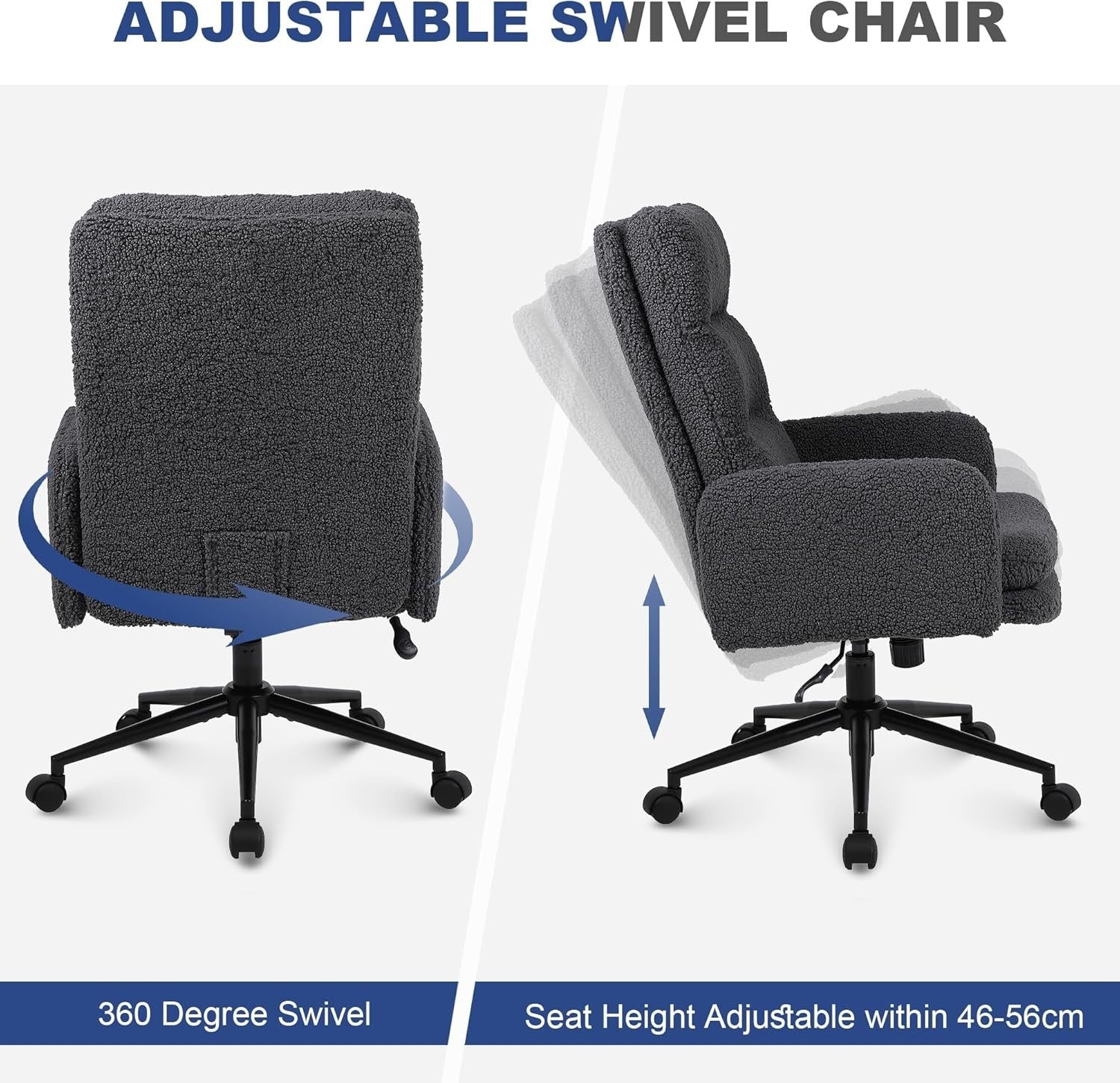 Ergonomic Desk Chair Dark Grey Cashmere High Back Swivel Office Computer Seat