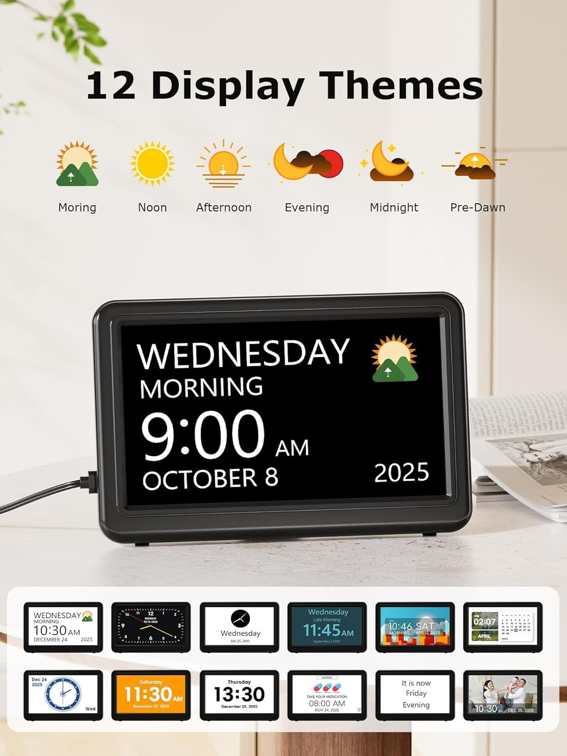 Large Dementia Calendar Clock Day Date Time Auto Dim Reminders Display