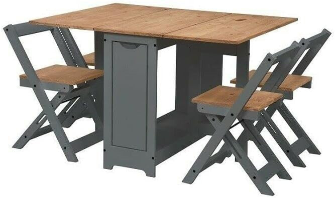Butterfly Folding Dining Set Grey 4 Chairs Space Saving Kitchen Table