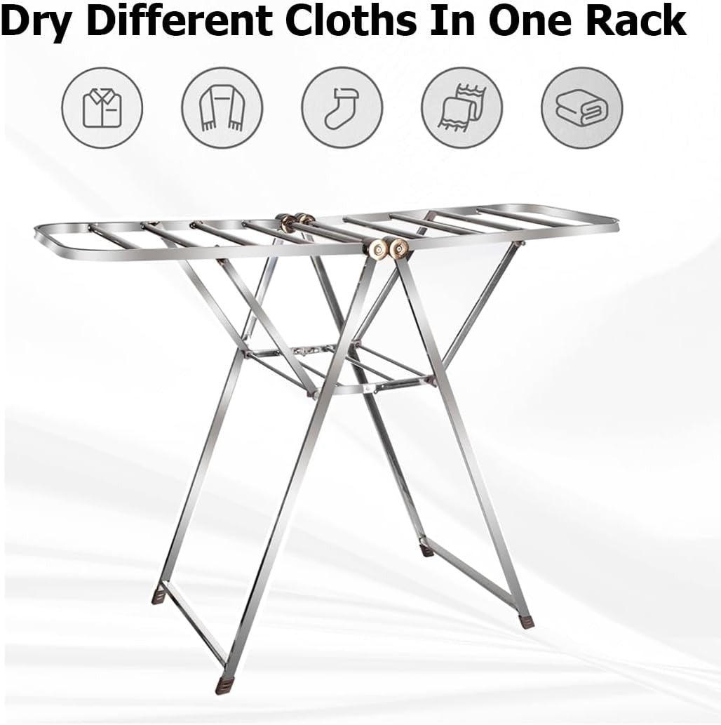 2 Level Folding Clothes Airer Winged Drying Rack Indoor Outdoor Steel
