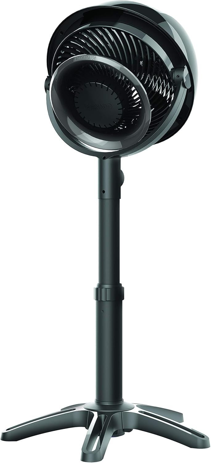 Black Pedestal Fan – 3-Speed Adjustable Height Whole Room Air Circulator Quiet