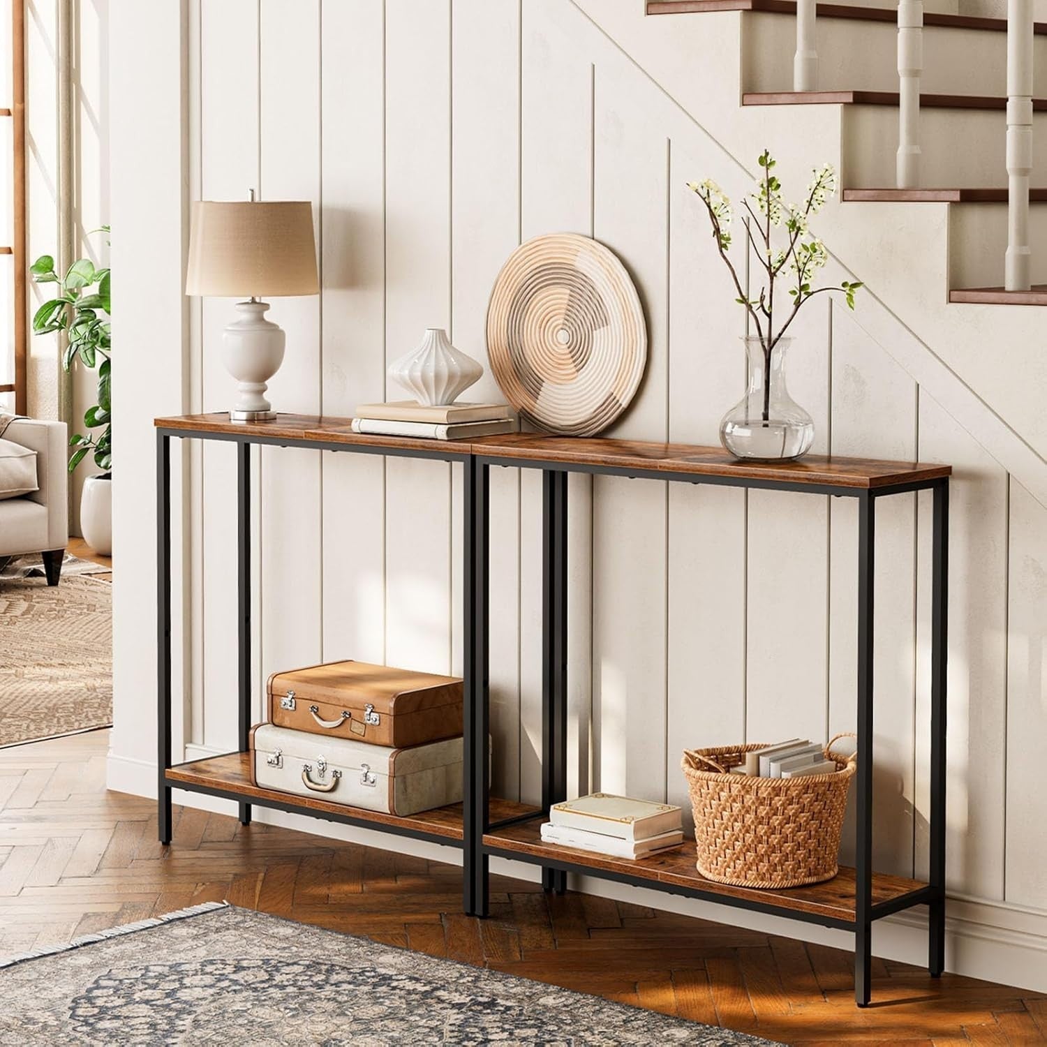 Slim 2-Tier Console Table with Storage Shelf for Hallway & Living Room