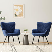 Blue Velvet Lounge Armchair Wide Seat Black Metal Legs
