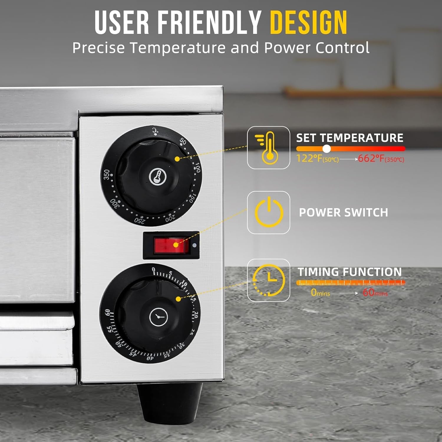 16" Commercial Electric Pizza Oven | Stainless Steel Countertop Grill 1300W